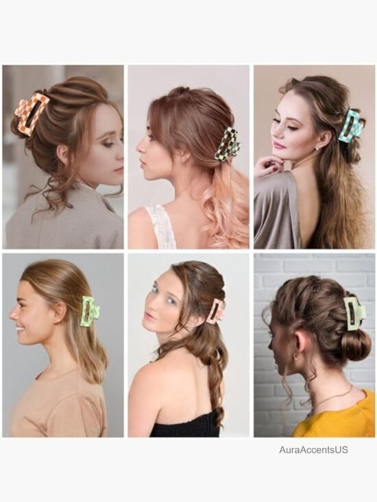 6 Pcs Checkered Hair Claw Clips Rectangle Strong Hold